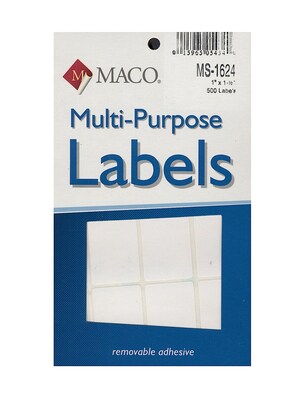 Maco Multi-Purpose Handwrite Labels Rectangular 1 In. X 1 1/2 In. Pack Of 500 [Pack Of 6] (6PK-MS-1624)