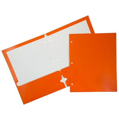 JAM Paper Laminated Glossy 3 Hole Punch Two-Pocket Folders, Orange, 100/Box (385GHPORB)