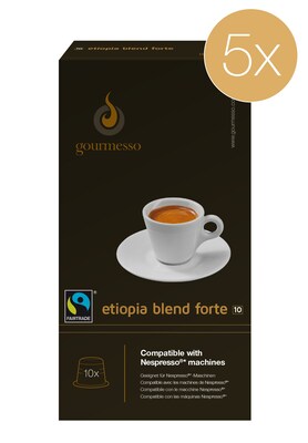 Gourmesso Etiopia Blend Forte Espresso Coffee, Dark Roast, 50/Carton (40304)