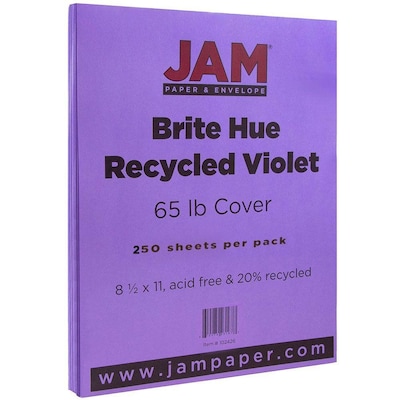JAM Paper 65 lb. Cardstock Paper, 8.5 x 11, Violet Purple, 250 Sheets/Ream (102426B)
