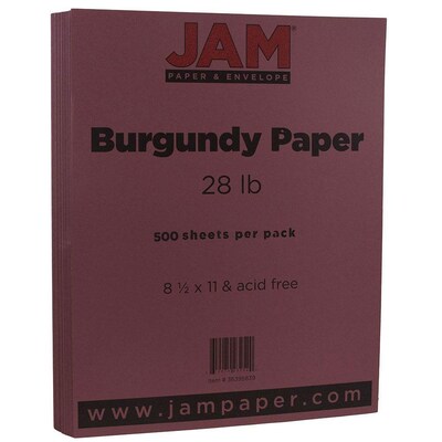 JAM Paper 8.5" x 11" Color Copy Paper, 28 lbs. Burgundy, 500 Sheets/Ream (36395839B)