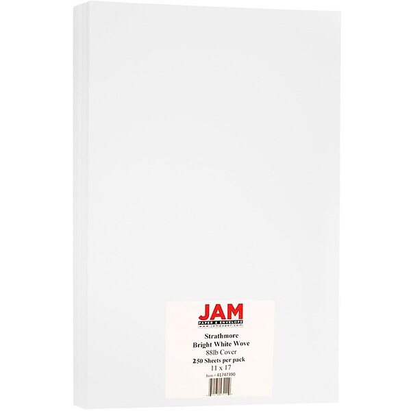 Jam Paper Strathmore Cardstock, 8.5 x 11, 88lb Bright White Laid, 250 Sheets/Pack