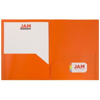 JAM Paper POP Two-Pocket Plastic Folders, Orange, 6/Pack (382Eord)
