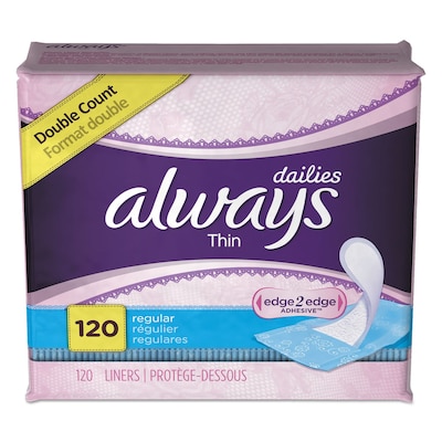 Always® Dailies Thin Liners, Regular, 120 Pads/Pack, 6 Packs/Carton