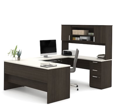 Bestar® Ridgeley 65" U-shaped Desk, Dark Chocolate/White Chocolate (52414-31)