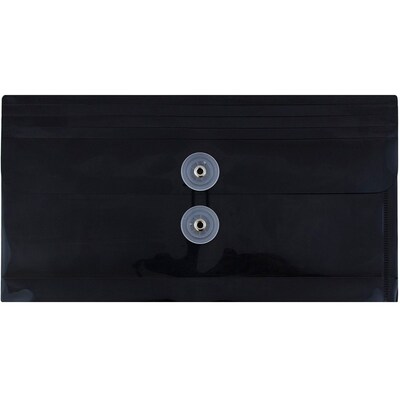 JAM Paper® #10 Plastic Envelopes with Button and String Tie Closure, 5 1/4 x 10, Black Poly, 12/pack (921B1BL)