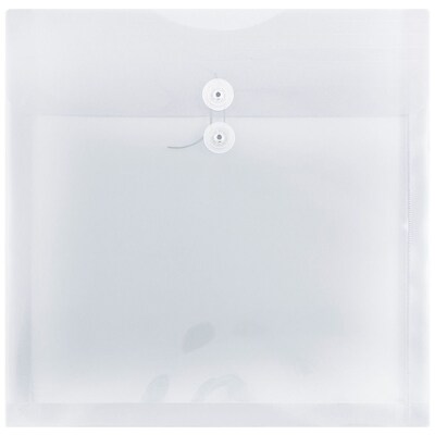 JAM Paper® Plastic Envelopes with Button and String Tie Closure, 13 x 13 square, Clear Poly, 12/pack