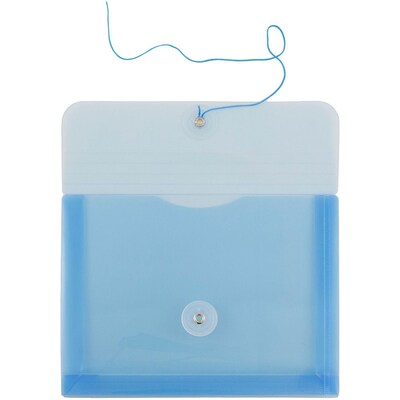 JAM Paper® Plastic Envelopes with Button and String Tie Closure, Index Booklet, 5.5 x 7.5, Blue, 12/