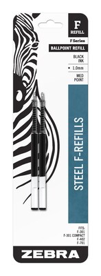 Zebra Steel Ballpoint Ballpoint Pen Refill, Medium Point, Black Ink, 2 Pack (85412)