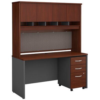 Bush Business Furniture Westfield 60W Office Desk with Hutch and Mobile File Cabinet, Hansen Cherry