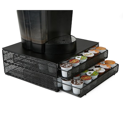 Mind Reader 72 Capacity Double K-Cup Storage Tray with Flower Pattern Metal Mesh, Black (DBMTRAY-BLK)