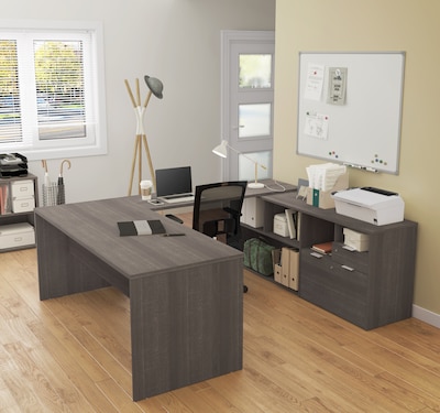 Bestar I3 Plus U-Desk with Two Drawers in Bark Gray (160860-47)