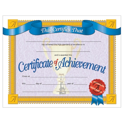 Hayes Certificate of Achievement, 8.5" x 11", Pack of 30 (H-VA608)
