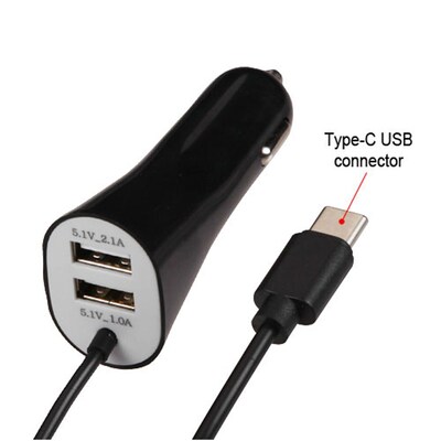 Insten Type-C Car DC Charger Adapter with Dual USB Charing Power Ports - Black