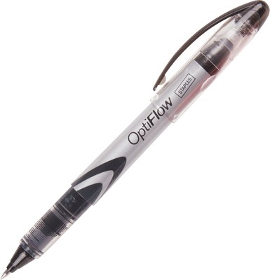 Opti Flow™ Rollerball Pens, Conical Fine Point, 0.5 mm, Black Ink/Silver Barrel, 12/Pk