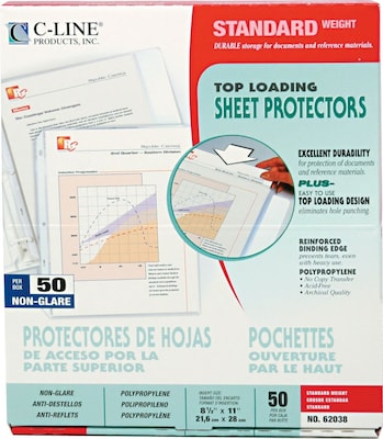 C-Line Standard Weight Sheet Protectors, 8-1/2" x 11", Clear, 50/Box (62038)