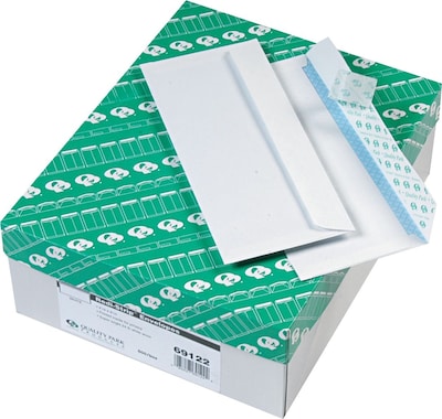 Quality Park Redi-Strip Peel & Seal Security Tinted #10 Business Envelope, 4 1/8" x 9 1/2", White Wove, 500/Box (69122)