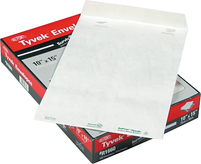 Quality Park Tyvek Flap-Stik Self Seal #98 Catalog Envelope, 10" x 15", White, 100/Box (R1660)