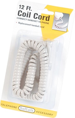 Softalk® Coiled Phone Cord, Plug/Plug, 12ft., Ivory