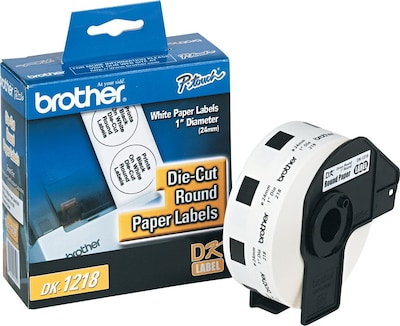 Brother DK-1218 Round Paper Labels, 94/100 x 94/100, Black on White, 1,000 Labels/Roll (DK-1218)