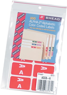 Smead AlphaZ ACCS Color-Coded Alphabetic Labels, A, Label Sheet, Red, 100/Pk (67171)