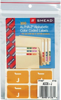 Smead® AlphaZ ACCS Color-Coded Alphabetic Label, J, Yellow, 100 Labels per Pack (67180)