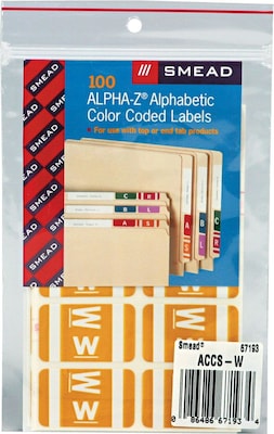 Smead AlphaZ ACCS Color-Coded Alphabetic Labels, W, Yellow/White, 100/Pk (67193)