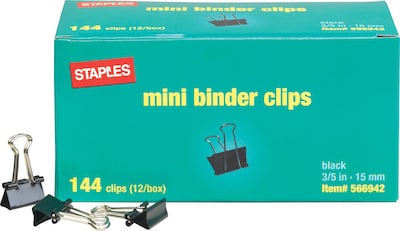 Staples® 0.6 Binder Clips, Mini, Black, 144/Pack (ST15338/15338)
