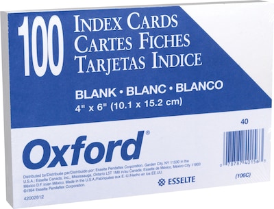 Oxford Unruled Index Cards 4 x 6 Blue 100/Pack