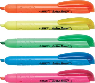 BIC Brite Liner Retractable Highlighter with Grip, Chisel Tip, Assorted, 5/Pack (BLRP51-AST/3335)