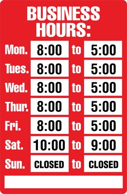 Cosco® Business Hours Sign Kit, 8x12 (098071)