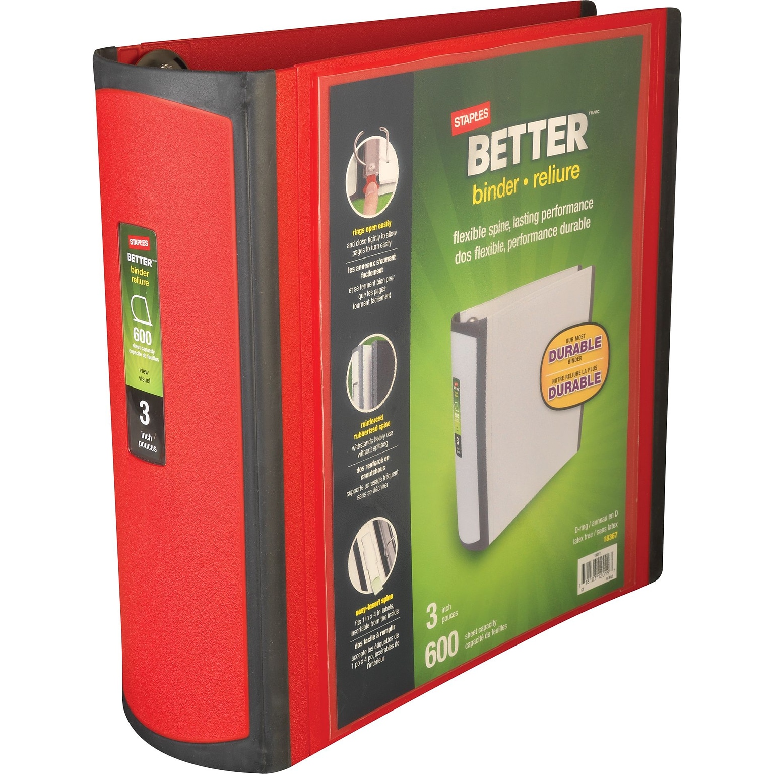 Better 3" 3 Ring View Binder with D-Rings, Red (18367) | Quill.com