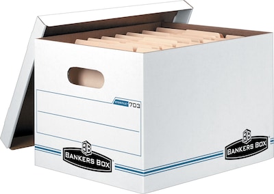 Bankers Box® Stor/File Corrugated File Storage Boxes, Lift-Off Lid, Letter/Legal Size, White/Blue, 6