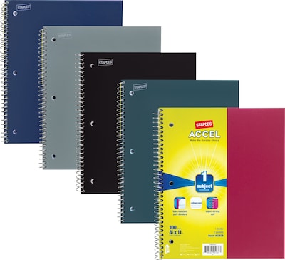 Accel Durable Poly Cover Notebook, 5-Subject, 8 1/2 x 11