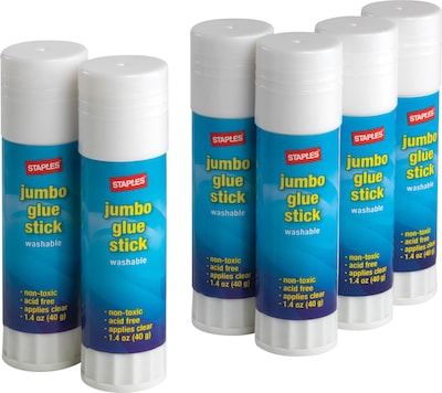 Staples Washable Glue Sticks, Jumbo, Clear, 1.4 oz, 6/Pack