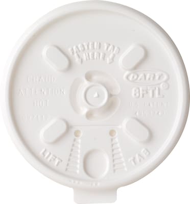 Dart® Lift n Lock™ Foam Cup Lids, 8 oz., White, 1000/Carton (8FTL)
