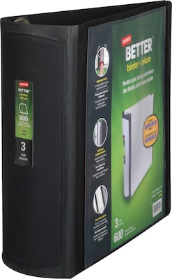 Staples® Better 3" 3 Ring View Binder with D-Rings, Black (15126-CC)