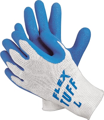 Memphis Gloves® Flex-Tuff® Coated Gloves, Cotton, Knit-Wrist Cuff, L Size, White/Blue, 12 PRS