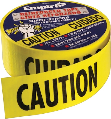 Empire Level Safety Barricade Tapes, Yellow, Caution, 1000 Length, 3 Mil Thickness (272-77-1001)