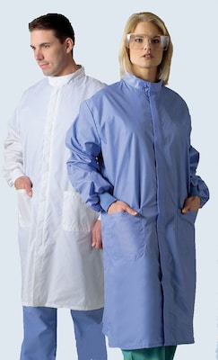 Medline ASEP A/S Unisex Full Length Barrier Lab Coats, Ceil Blue, Large | Quill