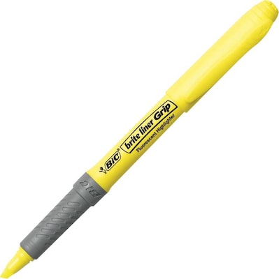 BIC Brite Liner Highlighters with Grip, Chisel Tip, Yellow, 5/Pack (31289)