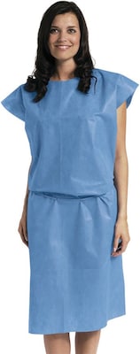Medline Sleeveless Multi Layer Patient Gowns, Blue, Regular, 50/Pack