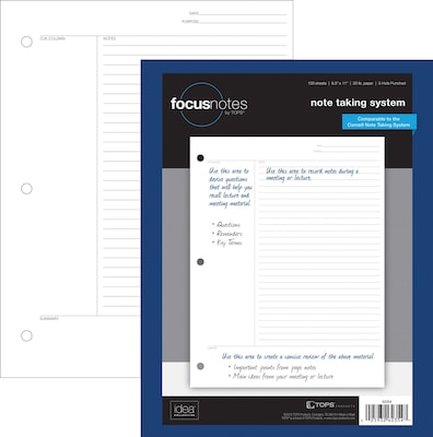 TOPS FocusNotes™ Filler Paper, 8.5 x 11, 3-Hole Punched, 100 Sheets