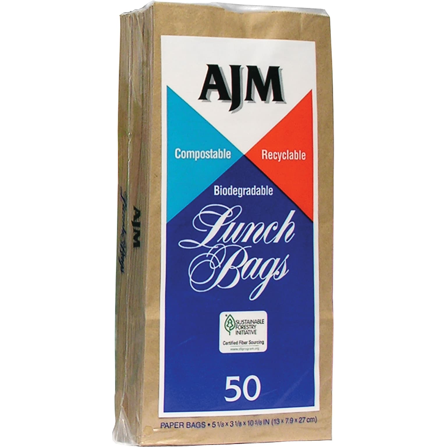AJM Packaging Paper 10.63"H x 5.13"W x 3.13"D Standard Lunch Bags, Brown,  1200/Pack | Quill.com