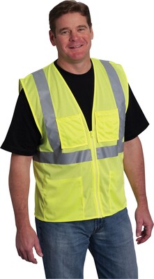 Protective Industrial Products High Visibility Sleeveless Safety Vest, ANSI Class R2, Lime Yellow, 4
