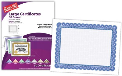 Blanks/USA® 8 1/2 x 11 60 lbs. Offset Large Certificate With Blue Border, White, 50/Pack