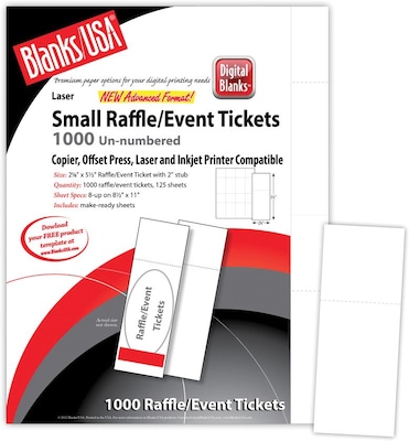 Blanks/USA® 2 1/8 x 5 1/2 Digital Index Cover Event Ticket, White, 125/Pack
