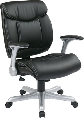 Office Star Mid-Back Eco Leather Executive Chair, Adjustable Arms, Black