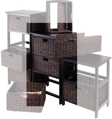 Winsome Omaha Composite Wood Storage Rack With 3 Foldable Corn Husk Baskets, Black