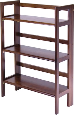 Winsome Solid/Composite Wood 3-Tier Wide Folding and Stackable Shelf, Antique Walnut